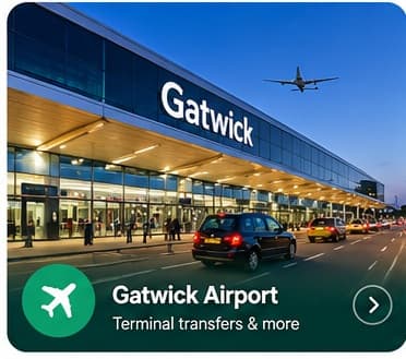 Gatwick Airport, served by Kuver pre-booked private hire